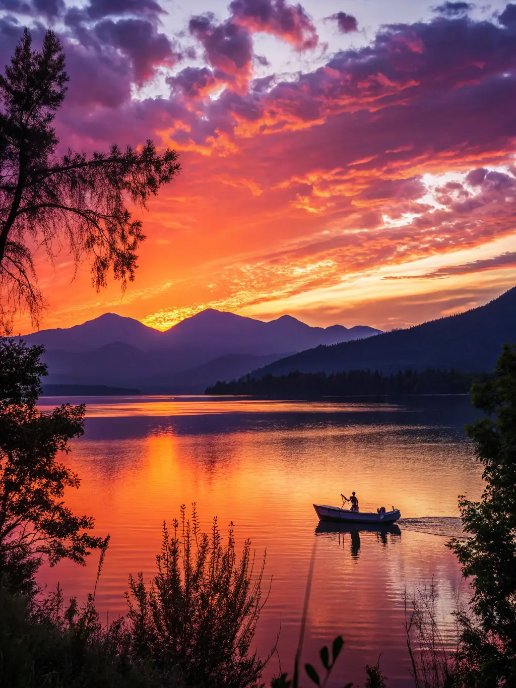 A scenic view of the lake at sunset, with several sailboats gliding peacefully across the water, highlighting the beauty and tranquility of the sailing experience.